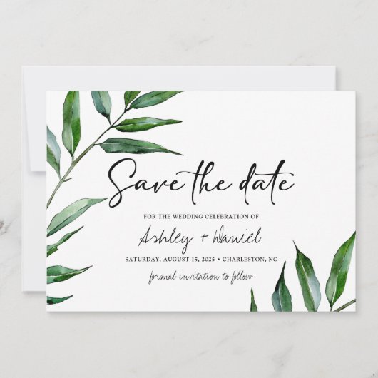 Wasserfarbene Blätter Save the Date Karte (Vorderseite)