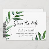 Wasserfarbene Blätter Save the Date Karte (Vorne/Hinten)