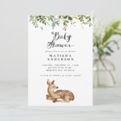 Wasserfarbene Blätter und Hirschwald Babydusche Ankündigung (Stehend Vorderseite)