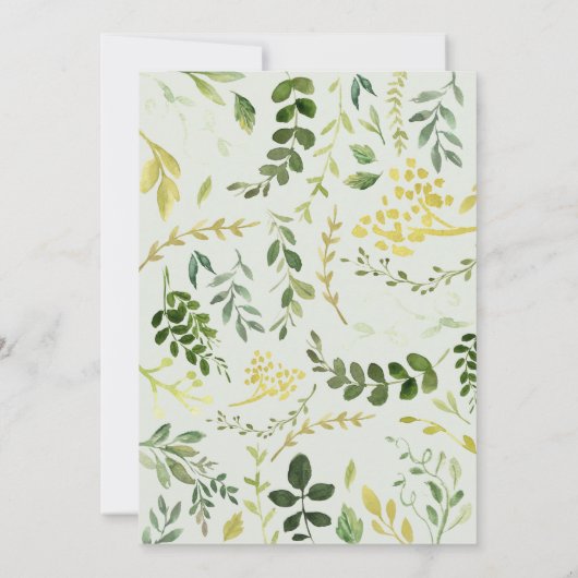 Wasserfarbene Blätter und Hirschwald Babydusche Ankündigung (Rückseite)