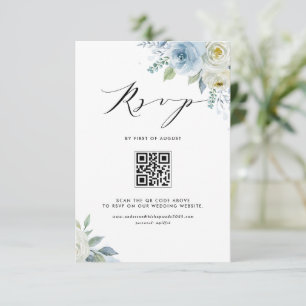 Wasserfarbene Blau- und Weiße Blumen QR-Code Hochz RSVP Karte