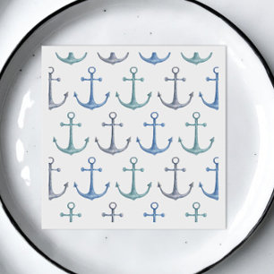 Wasserfarbene blaue Anker. Nautisches Strandmuster Serviette