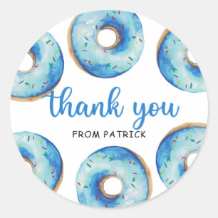 Wasserfarbene blaue Donuts Geburtstag Danke Runder Aufkleber