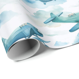 Wasserfarbene Blaue Flugzeug-Nursery-Einrichtung, Geschenkpapier