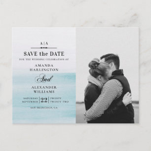 Wasserfarbene blaue Hochzeit. Marin Save-the-Date Postkarte