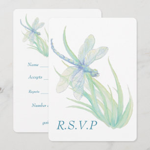 Wasserfarbene Blaue Libellen-Hochzeit RSVP Einladung