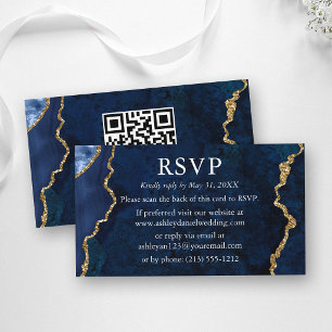 Wasserfarbene Blaue Marmor-Hochzeits-RSVP-QR-Rücks Begleitkarte