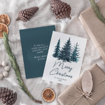 Wasserfarbene blaue Pinienbäume Frohe Weihnachten