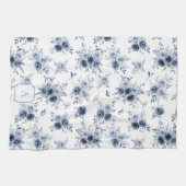 Wasserfarbene blaue Rosen mit Monogramm Geschirrtuch (Horizontal)