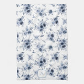 Wasserfarbene blaue Rosen mit Monogramm Geschirrtuch (Vertikal)
