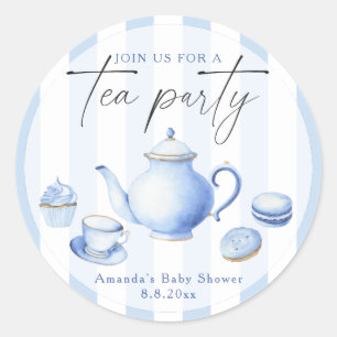 Wasserfarbene Blaue Teeparty-Babyparty Runder Aufkleber