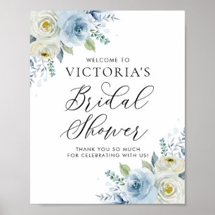 Wasserfarbene blaue und elfenbeinfarbene Rosen Bra Poster