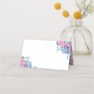 Wasserfarbene Blaue und Rosa Hortensien-Hochzeit Platzkarte