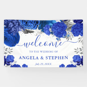 Wasserfarbene blaue und silberne Blumenhochzeit Banner