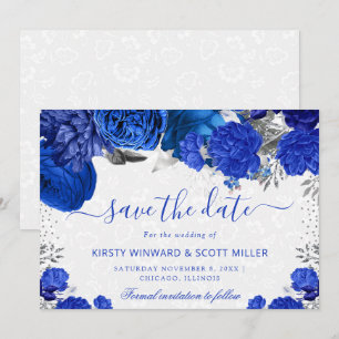 Wasserfarbene blaue und silberne Blumenhochzeit Save The Date