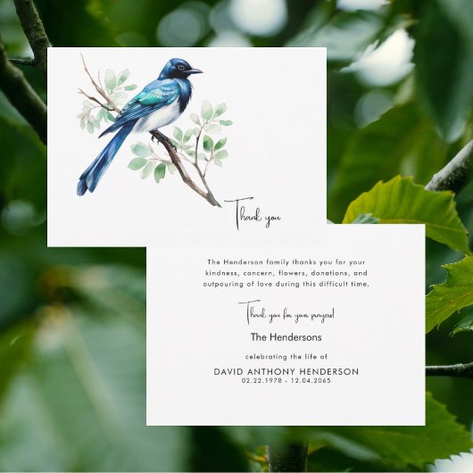 Wasserfarbene Blaue Vogel Beerdigung Danke