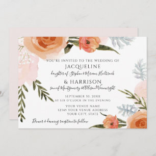 Wasserfarbene Blume Blush Peach Foliage Hochzeit Einladung