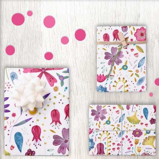 Wasserfarbene Blume Botanisch Geschenkpapier Set