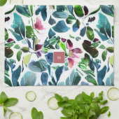 Wasserfarbene Blume botanisch mit Monogramm Geschirrtuch (Gefaltet)