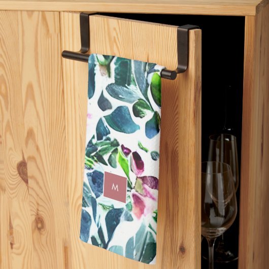 Wasserfarbene Blume botanisch mit Monogramm Geschirrtuch (Drittel gefaltet)