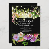 Wasserfarbene Blume des Sommers mit Stringleuchten Einladung (Vorne/Hinten)