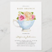 Wasserfarbene Blume für Teacup Baby Brunch Einladu (Vorderseite)