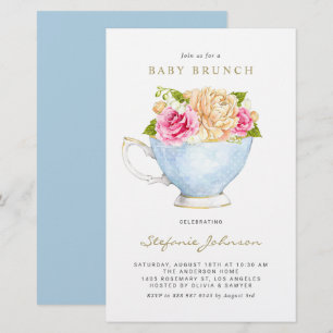Wasserfarbene Blume für Teacup Baby Brunch Einladu