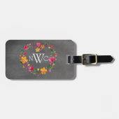 Wasserfarbene Blume Herzkranz | Kalkboard grau Gepäckanhänger (Vorderseite horizontal)