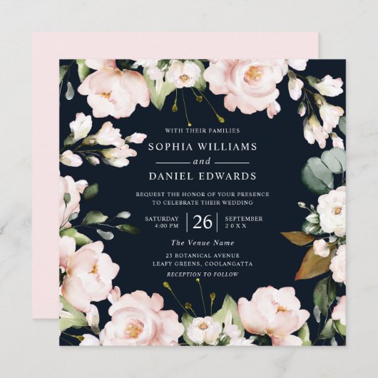 Wasserfarbene Blume Hochzeitsfeiern Einladung (Vorne/Hinten)