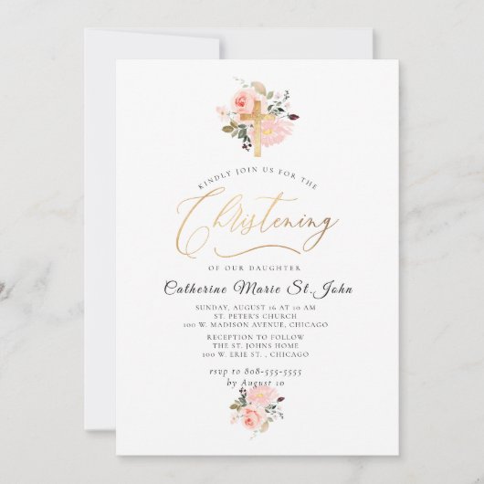 Wasserfarbene Blume Imitat Goldweihe Einladung (Vorderseite)