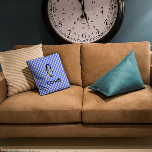 Wasserfarbene Blume Monogramm Gingham Blau Muster Kissen