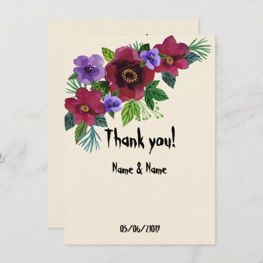 Wasserfarbene Blume Romantischer Marmor Dankeskarte (Vorne/Hinten)