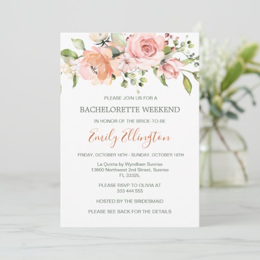 Wasserfarbene Blumen Bachelorette Einladung (Stehend Vorderseite)