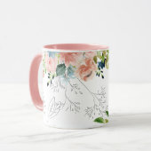 Wasserfarbene Blumen elegant grün mit Monogramm Tasse (Vorderseite Links)