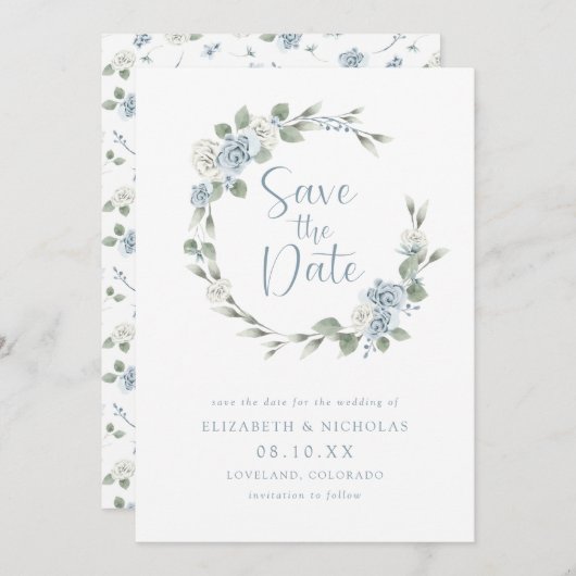 Wasserfarbene Blumen Elegante Hochzeit Save The Date (Vorne/Hinten)