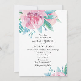 Wasserfarbene Blumen Hochzeit Einladung. Pinke Blu Einladung