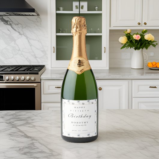 Wasserfarbene Blumen Moderne Kunst, Dichtung und M Schaumweinetikett