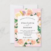 Wasserfarbene Blumen Rosa Rosa Goldhochzeit Einladung (Vorderseite)