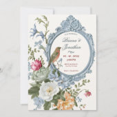 Wasserfarbene Blumen und Vogelrahmen Künstlerische Einladung (Vorderseite)