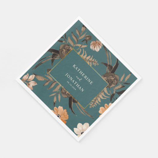 Wasserfarbene Blumenblätterung Blätter Aquamarin H Serviette (Ecke)