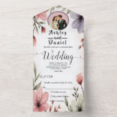 Wasserfarbene Blumenbrille und Groom Romantische H All In One Einladung (Innen Boden)