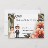 Wasserfarbene Blumenbrille und Groom Romantische H RSVP Karte (Vorderseite)