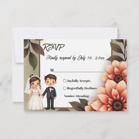 Wasserfarbene Blumenbrille und Groom Romantische H RSVP Karte (Vorderseite)