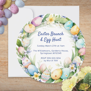 Wasserfarbene Blumengirlande Osterbrunch & Osterei Einladung
