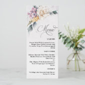 Wasserfarbene Blumenkalligraphie Moderne Hochzeits Menükarte (Stehend Vorderseite)