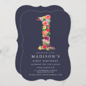 Wasserfarbene Blumenmädchen Einladung 1. Geburtsta (Vorne/Hinten)