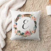 Wasserfarbene Blumenreste mit Federn| Monogramm Kissen (Decke)