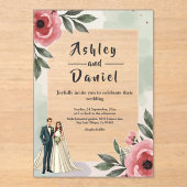 Wasserfarbene Blumenromantik Sommerhochzeit Acryleinladungen (Vorderseite)