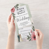 Wasserfarbene Blumenromantik Sommerhochzeit All In One Einladung (Abreißen)