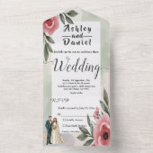 Wasserfarbene Blumenromantik Sommerhochzeit All In One Einladung (Innen Boden)